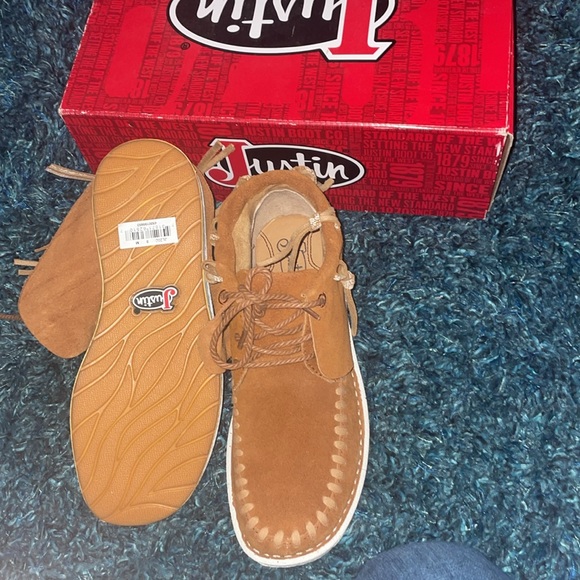 Justin Penny Brown water repellent cow suede moccasins size 8M - Picture 3 of 3